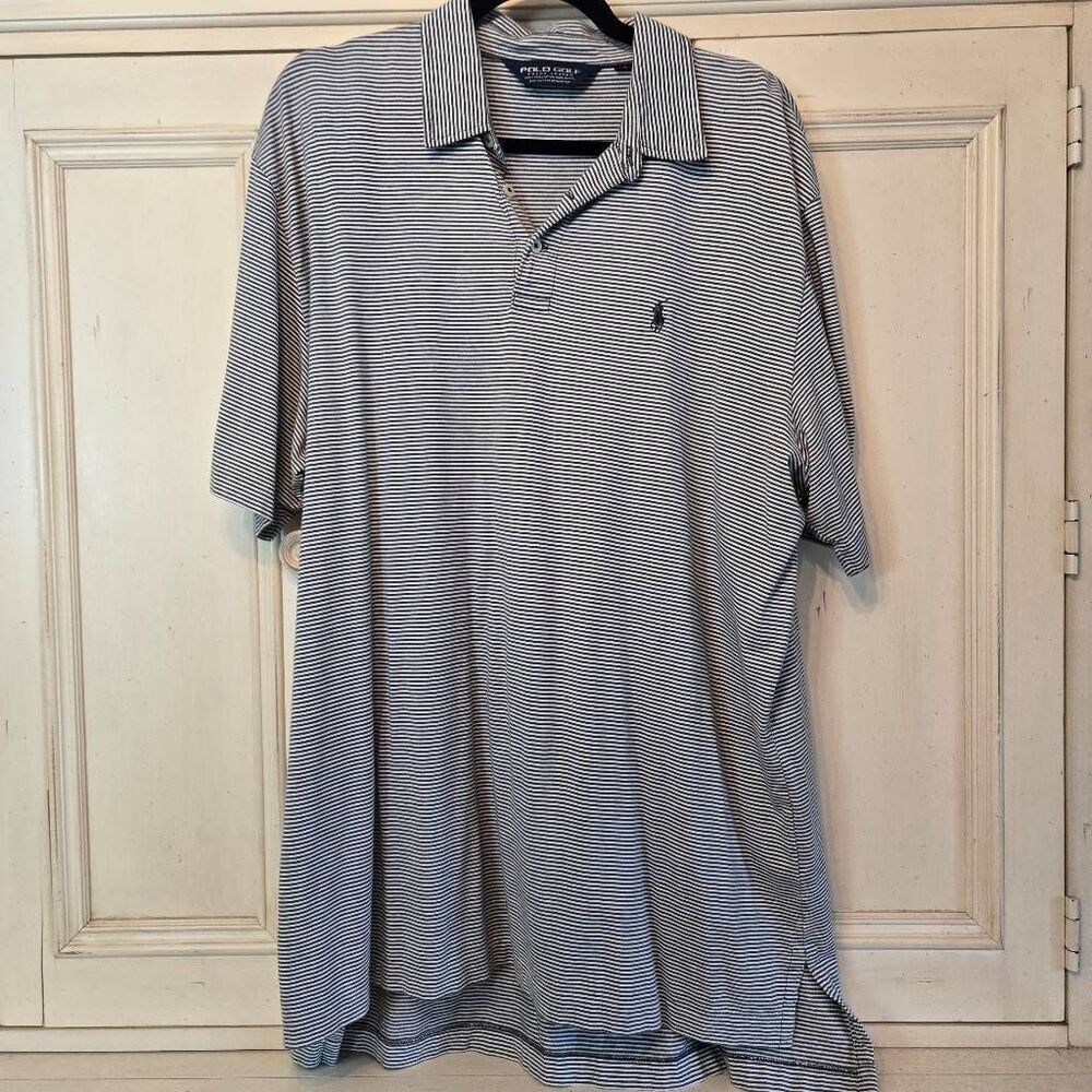 Ralph Lauren Polo Golr Grey White Stripe Polo Shirt XL